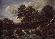 Jacob van Ruisdael Waterfall near oan Oak wood painting